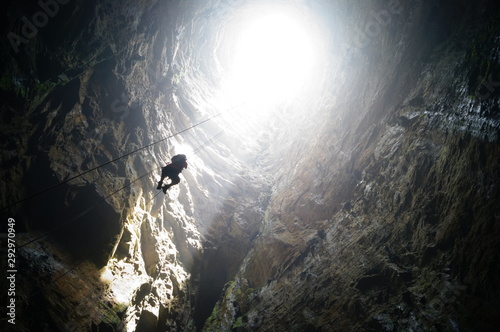 rappel in sink cave Golondrinas Mexico