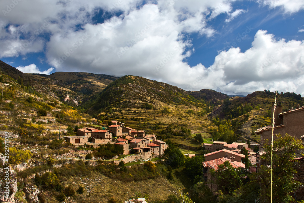 Small village in the mountain and cloudy sky Small village in the mountain and cloudy sky