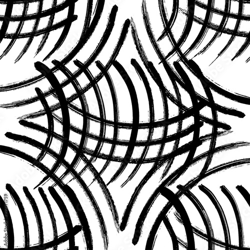 Vector Abstract black brush curl. Black and white engraved ink art. Seamless background pattern.