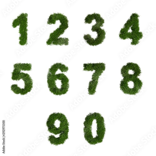 numbers made of green grass isolated on white