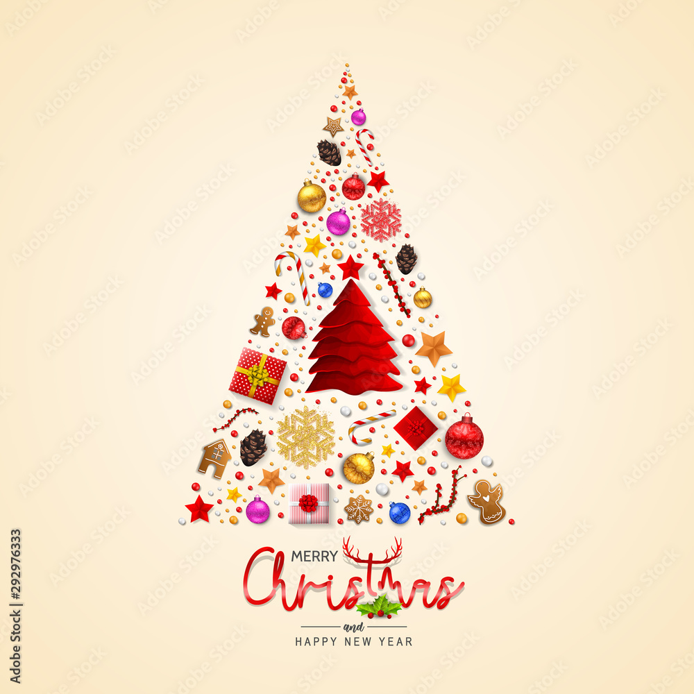 Merry Christmas with abstract Christmas tree. Merry Christmas and happy new year greeting card vector design. Merry Christmas with abstract Christmas tree. Merry Christmas and happy new year greeting card vector design.