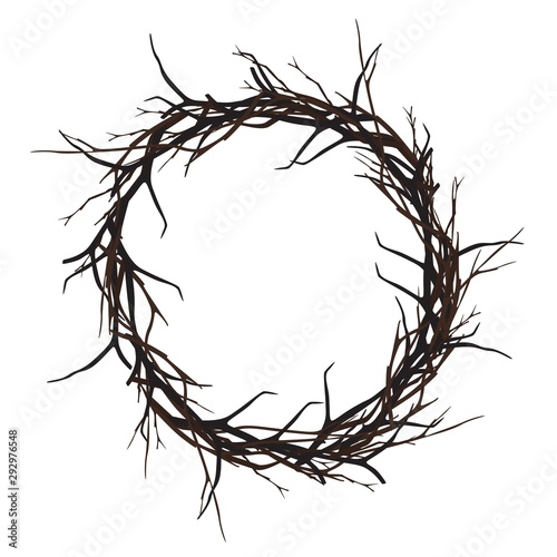 Christmas card, wreath of branches. Round frame, digital draw illustration.