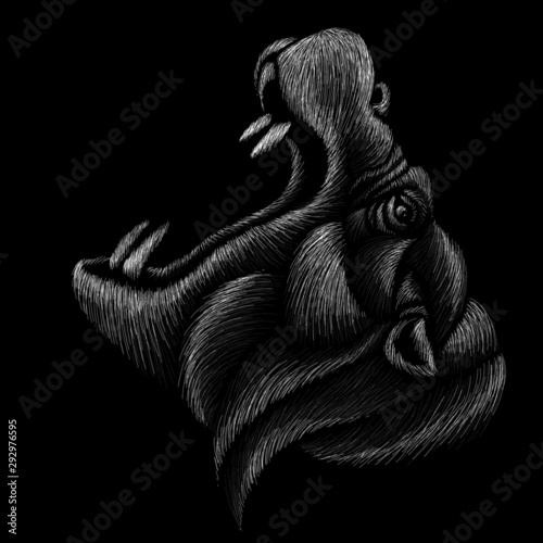 The Vector logo African hippofor tattoo or T-shirt design or outwear.  Cute print style African hippo background. This drawing would be nice to make on the black fabric or canvas. photo