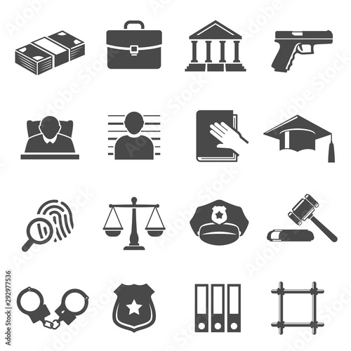 Justice and law vector glyph icons set photo