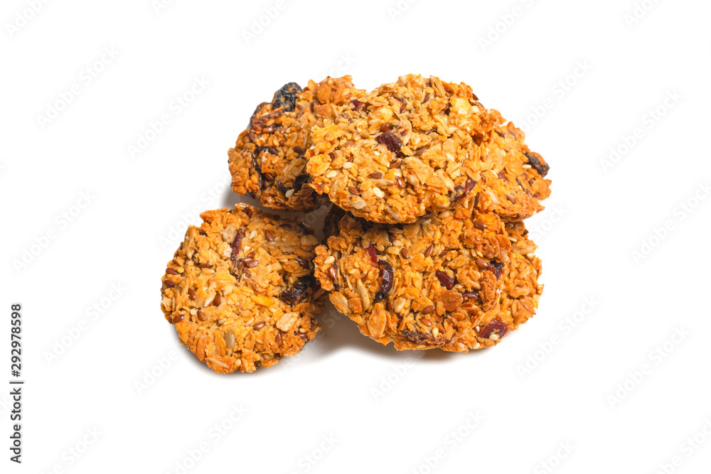 Granola cookies isolated on white background. Granola cookies isolated on white background.