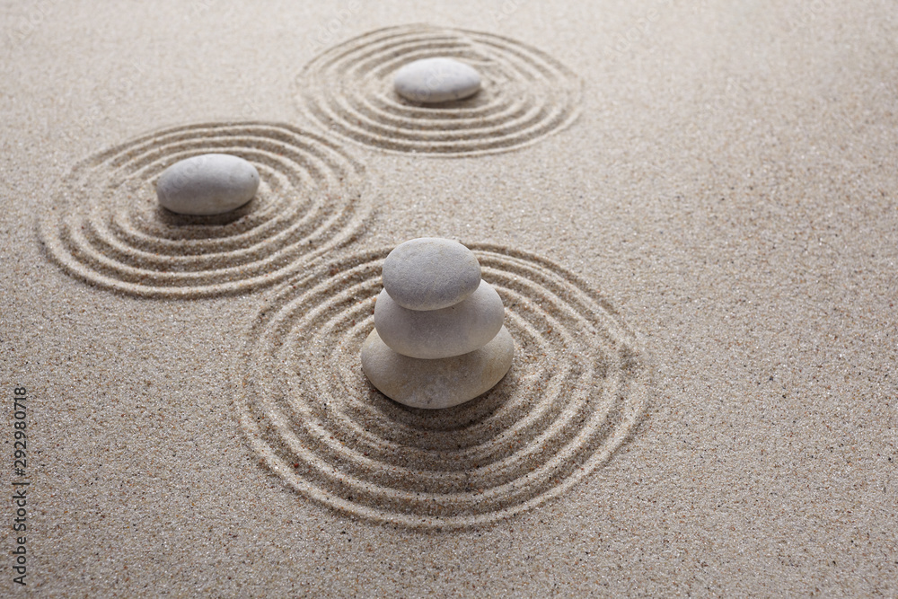 Japanese zen garden stone for concentration and relaxation sand and rock for harmony and balance