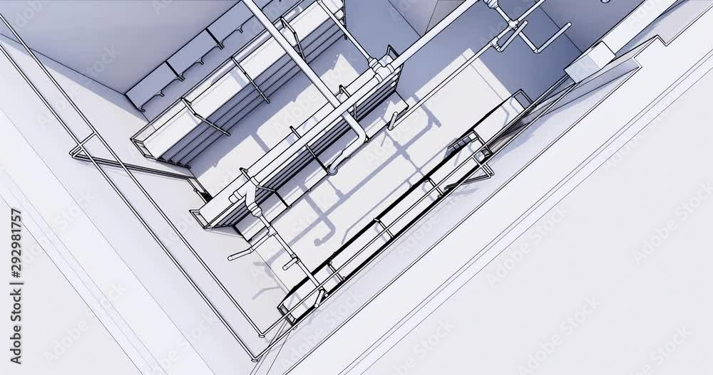 3D BIM model of the floor plan of a building with utilities Top view 3D BIM model of the floor plan of a building with utilities Top view