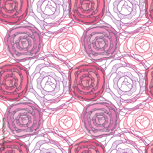 Roses seamless pattern. Repeat floral background. Floral pattern for textile design. Colorful rose flowers print.