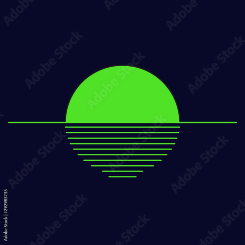 Moon or sun on the water in modern style isolated on blue background