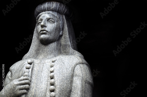 The statue of Peter Negozi closeup on a black background. Mausoleum on mount Lovcen in Montenegro.