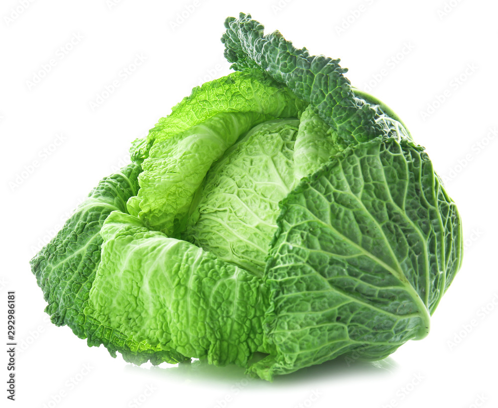 Obraz premium Fresh savoy cabbage on white background