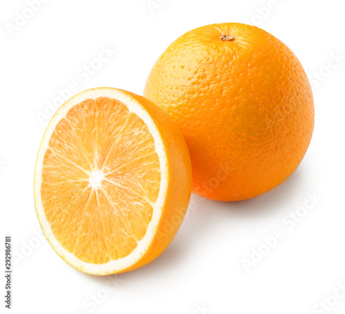 Ripe oranges on white background