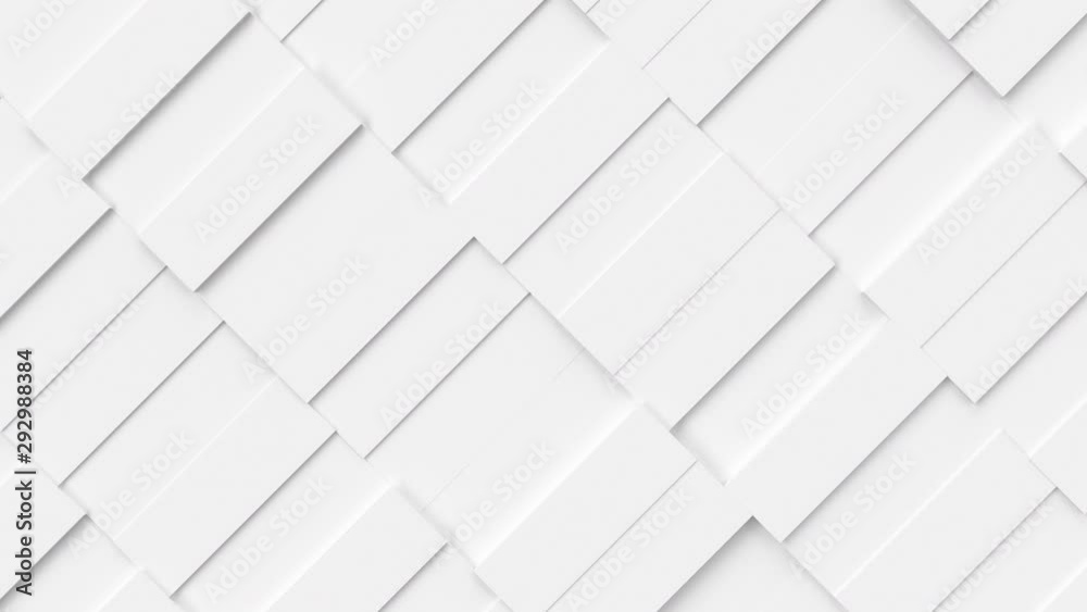 White abstract moving structure of rectangles. Light bright clean minimal rectangular grid pattern, random waving motion background canvas in pure white wall. Seamless loop 3d render