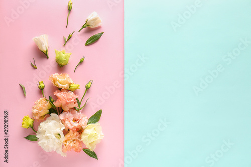 Fototapeta Naklejka Na Ścianę i Meble -  Beautiful composition with flowers on color background
