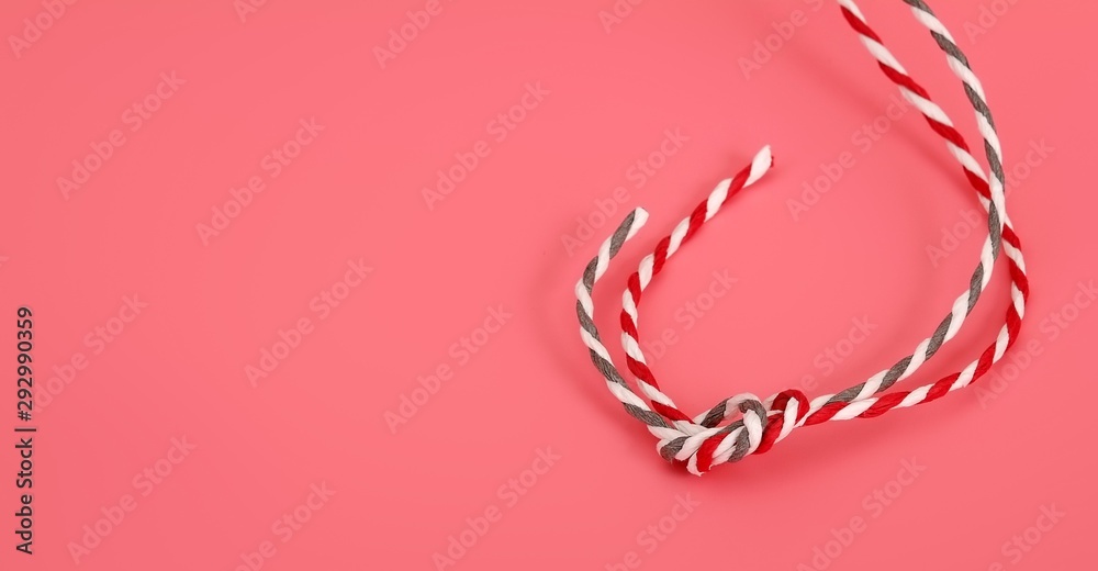 Fototapeta premium Christmas composition with ropes isolated on a pink background