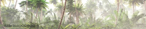 Folia na okno łazienkowe 3D Tropikalna dżungla we mgle