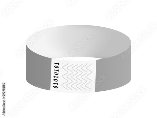 Vector illustration of gray or grey cheap empty bracelet or wristband. Sticky hand entrance event paper bracelet isolated on white. Template or mock up suitable for various uses of identification.