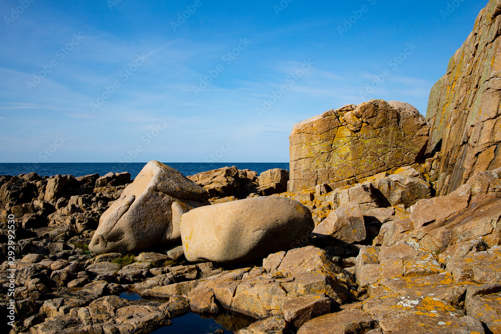 rocky coast of the island of Bornholm in the Baltic Sea