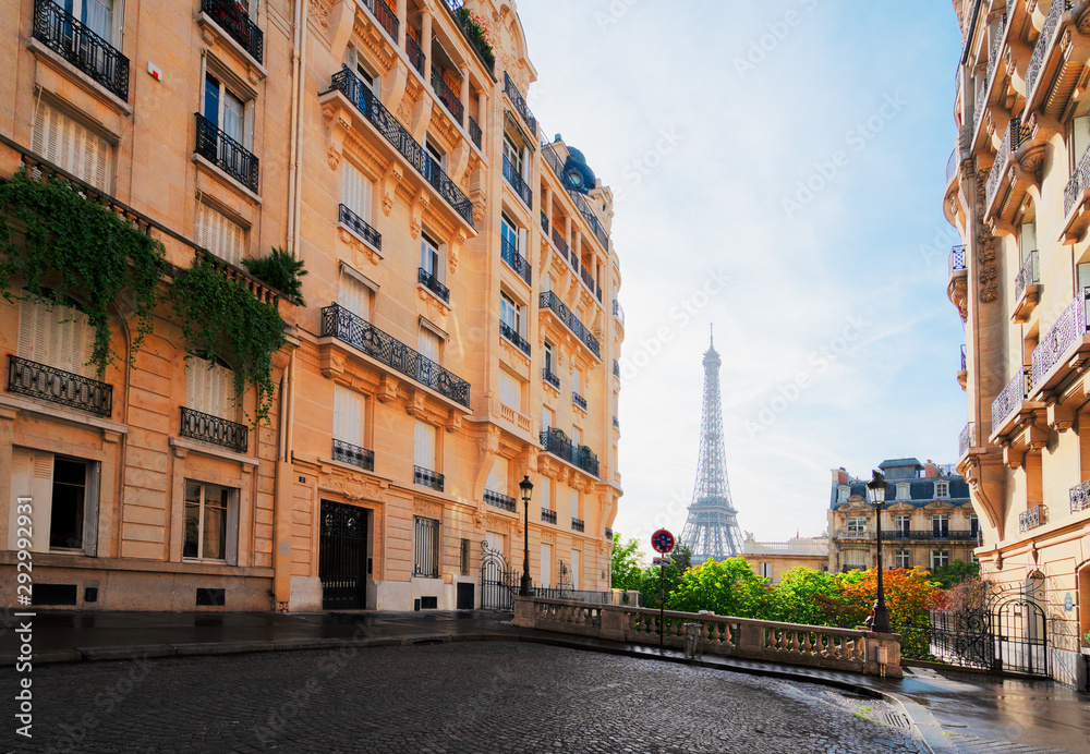 Naklejka premium eiffel tour and Paris street