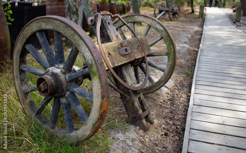 wheel of old wooden wagon, Bornholm, Dueodde