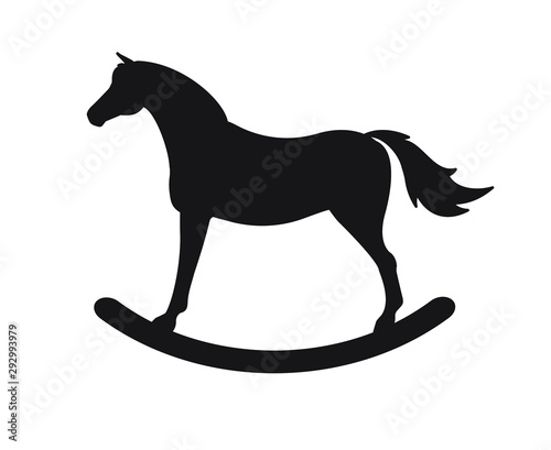 Vector black rocking horse silhouette toy isolated on white background