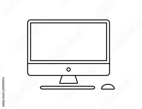 Computer monitor keyboard and mouse icon vector illustration. Computer line in cartoon style. Screen computer monitor keyboard and mouse. Vector linear icon set.