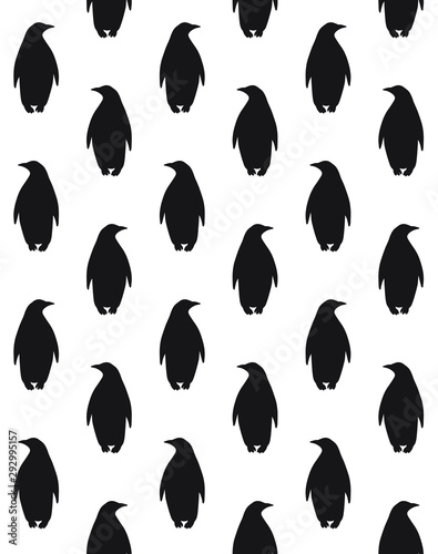 Vector seamless pattern of black emperor penguin silhouette isolated on white background