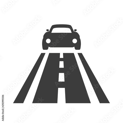 Car on the road icon on white background.