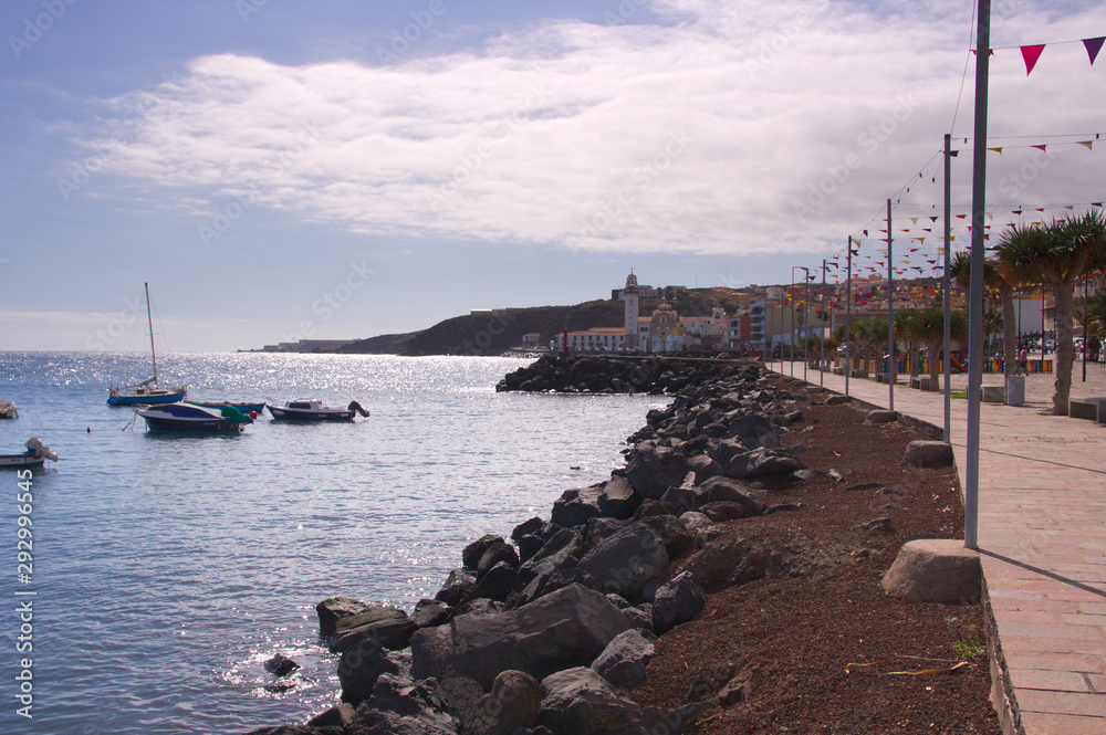 View of the port of the city of La Candelaria in Santa Cruz de Tenerife.