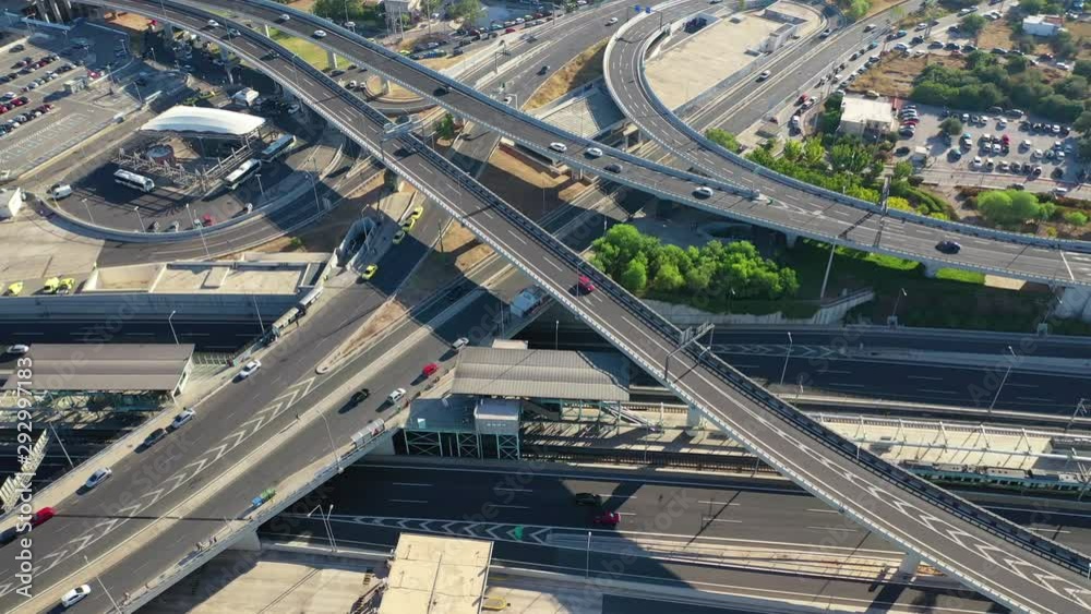 Aerial video of Attiki Odos multilevel junction highway leading to Athens International Airport Eleftherios Venizelos, Attica, Greece Aerial video of Attiki Odos multilevel junction highway leading to Athens International Airport Eleftherios Venizelos, Attica, Greece