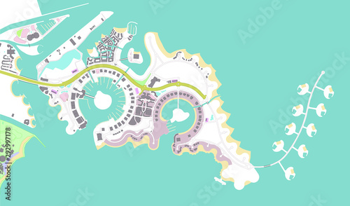 A map of Pearl artificial island, Viva Bahriya, La plage, Porto Arabia and Isola Dana in Doha, Qatar 