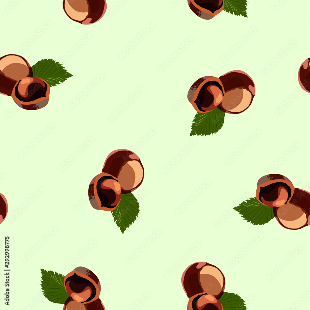 Hazelnut pattern green background vector 