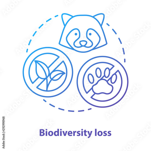 Biodiversity loss concept icon. Disappearance of plants and animals from planet idea thin line illustration in gradient blue. Extinction of species. Vector isolated outline drawing
