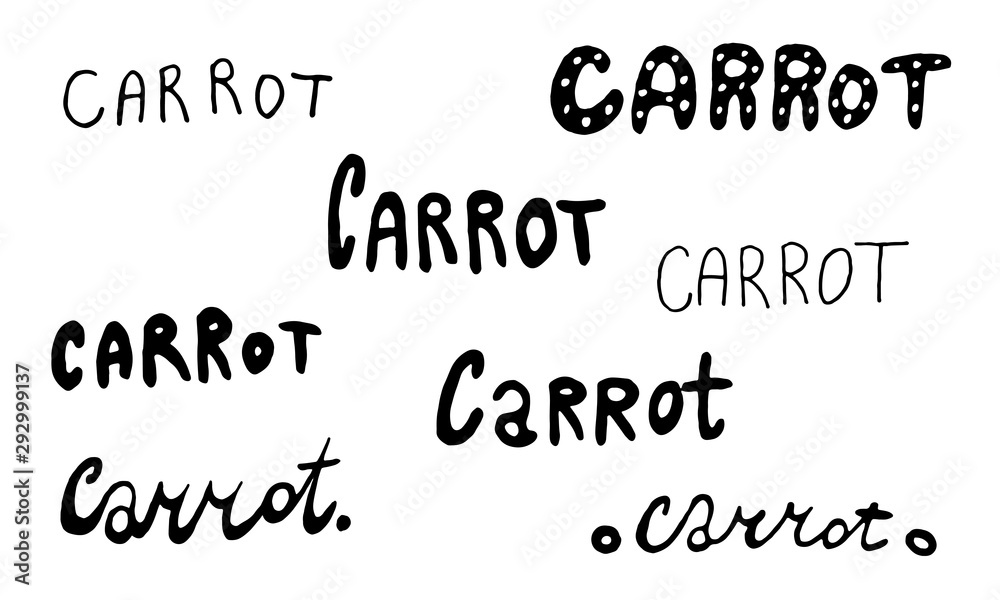 Carrot set black and white.Vegetable lettering and calligraphy phrase for invitation, greeting card, t-shirt, prints, social media, blogs and posters .Vector illustration.