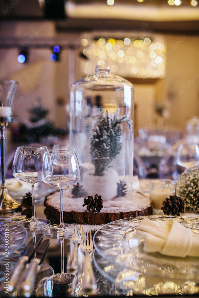 Christmas table setting. Holiday Decorations. Christmas background with an empty plate. decorations for the New Year's table. Concept Christmas, new year,food.