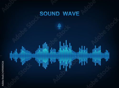 Sound Wave, electronic equalizer. Voice assistant concept. Modern style on dark background. High-tech AI assistant voice, background wave flow, equalizer. Vector sound wave illustration