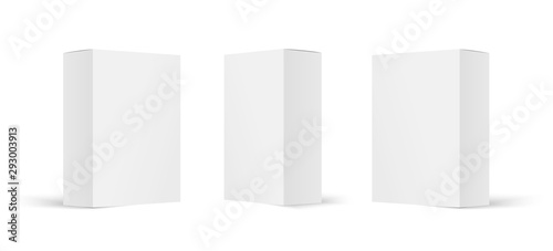 Set of realistic paper rectangular packaging boxes mockups isolated on white background. Vector illustration