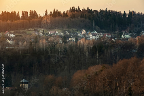 Aerial view of Pavilniai Regional Park during sunrise.  photo