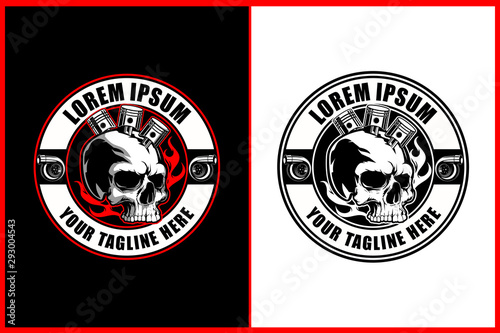 skull with Turbo charger and piston vector badge round logo template