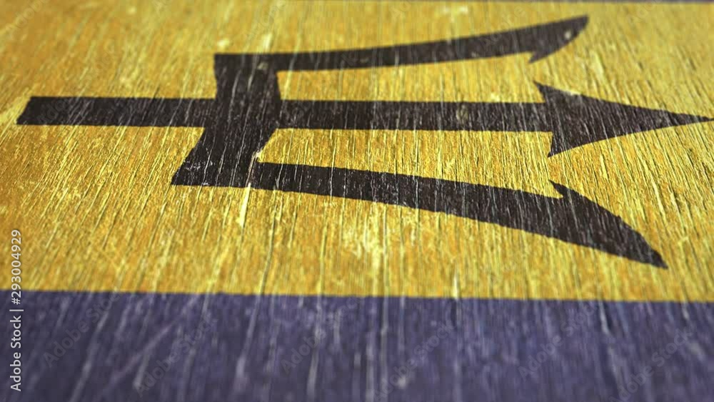 Flag Of Barbados. Detail On Wood, Shallow Depth Of Field, Seamless Loop. High-Quality Animation. Ideal For Your Country / Travel / Political Related Projects. 1080p, 60fps.
