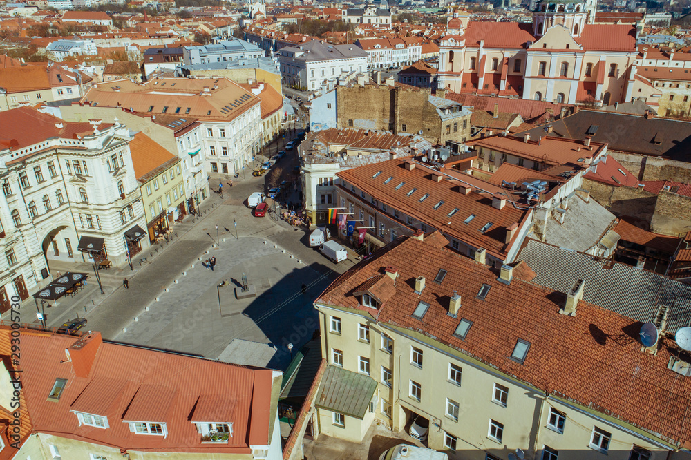 Aerial view of an old town in Vilnius , Lithuania during sunny summer morning. (high ISO image)