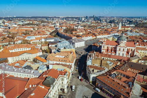 Aerial view of an old town in Vilnius , Lithuania during sunny summer morning. (high ISO image)