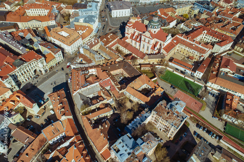 Aerial view of an old town in Vilnius , Lithuania during sunny summer morning. (high ISO image)