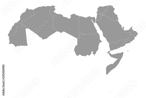 Arab World states political map with higlighted 22 arabic-speaking countries of the Arab League. Northern Africa and Middle East region. Vector illustration