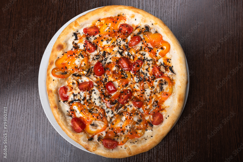 Pizza with mushrooms and vegetables and mushrooms Pizza with mushrooms and vegetables and mushrooms