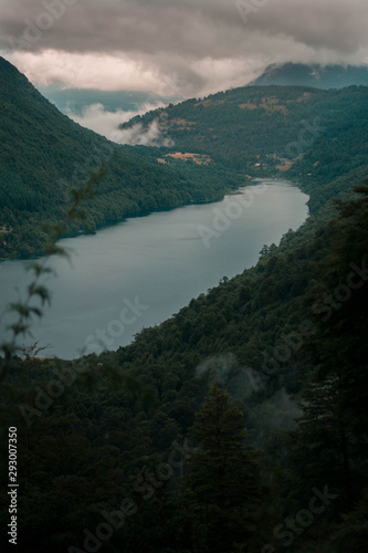 huerquehue lake view in a very cloudy day  photo