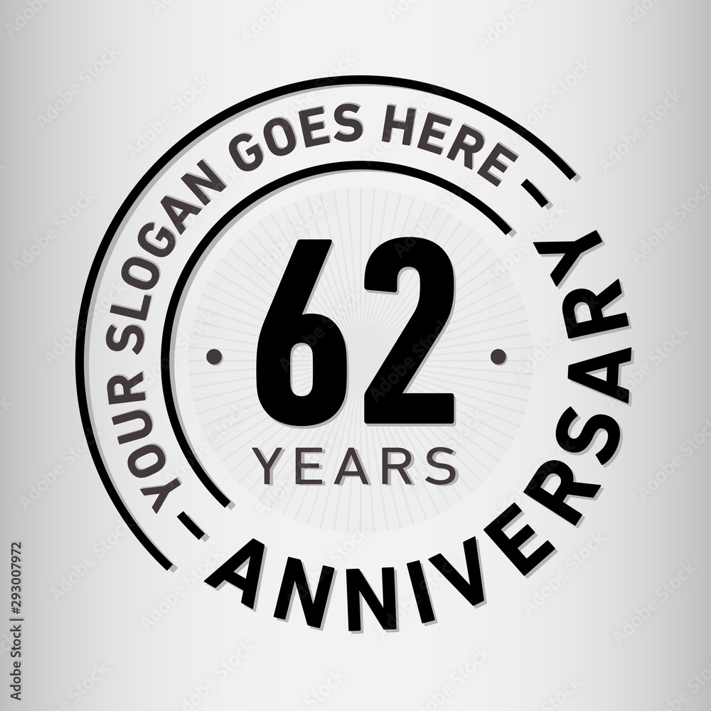 62 years anniversary logo template. Sixty-two years celebrating logotype. Vector and illustration.