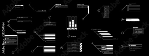 Interface elements HUD, UI, GUI. Vector Callout Titles set.  Futuristic callout bar labels, information call box bars and modern digital info boxes layout templates. Callouts titles in HUD style.
