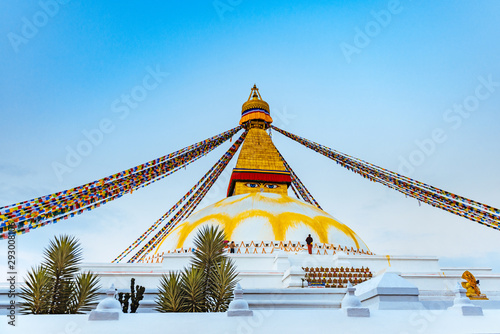 Boudhanath Stupa at sunset, the largest stupa in Nepal, located in Kathmandu. Was built in the 14th century. photo