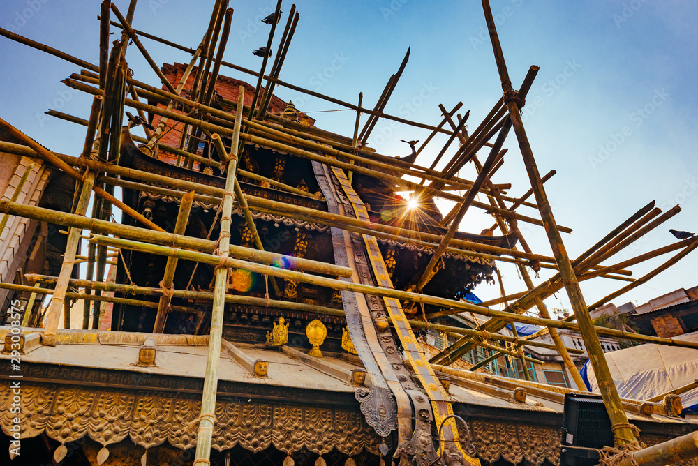 Roof of temple in Durbar Square of Kathmandu, Nepal. Crowded with pigeons. Roof of temple in Durbar Square of Kathmandu, Nepal. Crowded with pigeons.